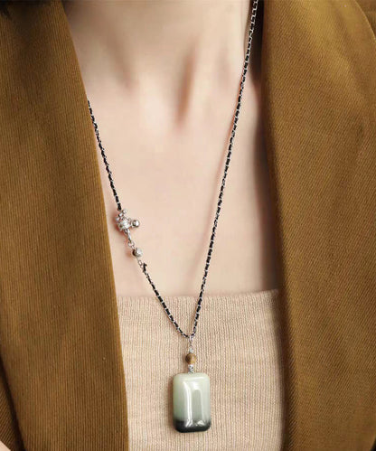 Brief Black 925 Silver Jade No Incident Pendant Necklace