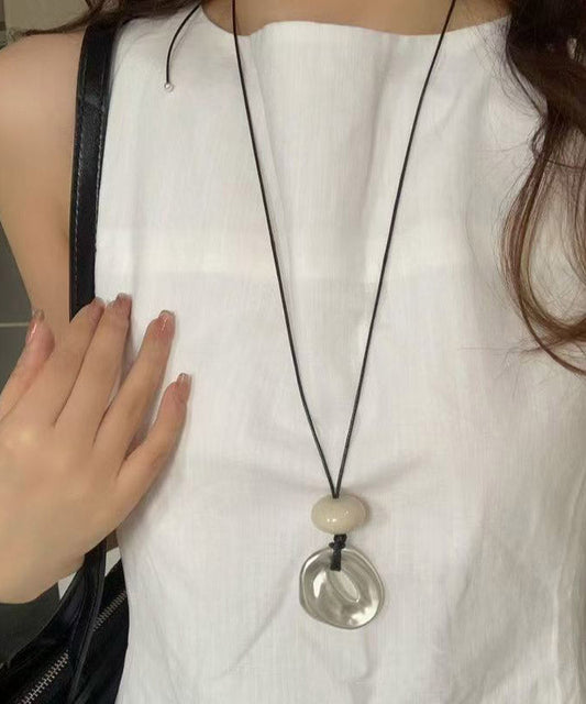 Brief Black Weave Asymmetrical Adjustable Pendant Necklace