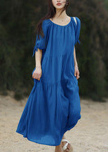 Load image into Gallery viewer, Brief Blue O-Neck Patchwork Long Dresses Summer