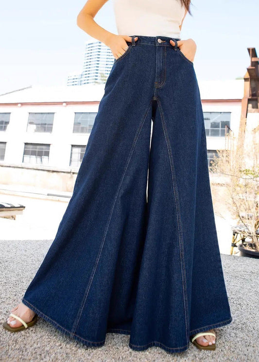 Brief Blue Pockets Button Wide Leg Jeans