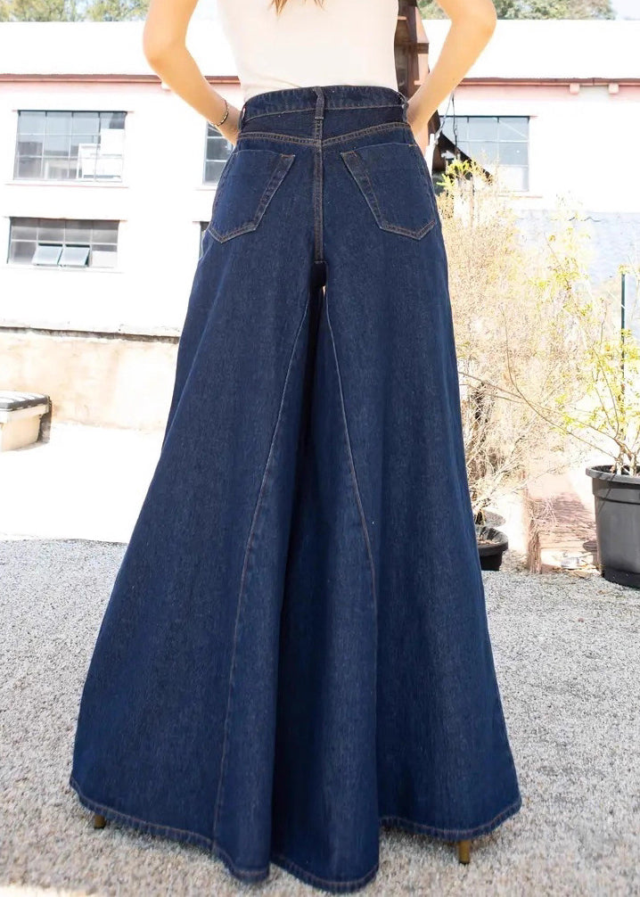 Brief Blue Pockets Button Wide Leg Jeans