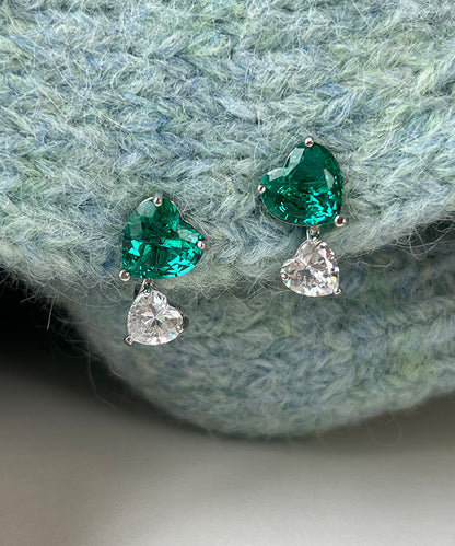 Brief Colorblock Copper Overgild Zircon Love Gem Stone Stud Earrings