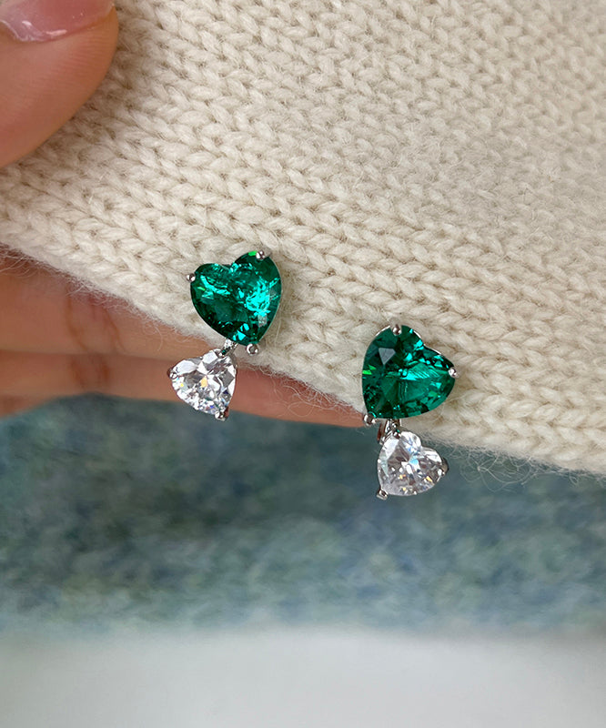 Brief Colorblock Copper Overgild Zircon Love Gem Stone Stud Earrings
