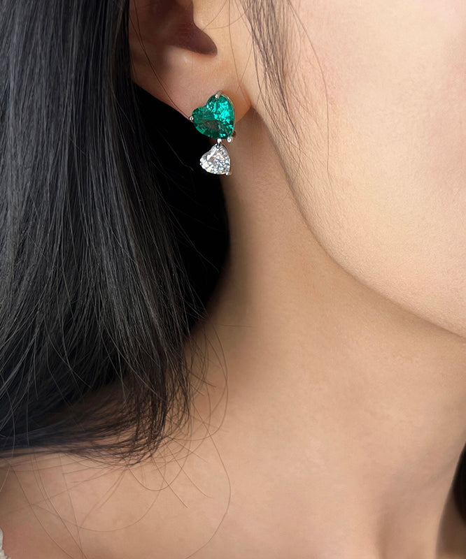 Brief Colorblock Copper Overgild Zircon Love Gem Stone Stud Earrings