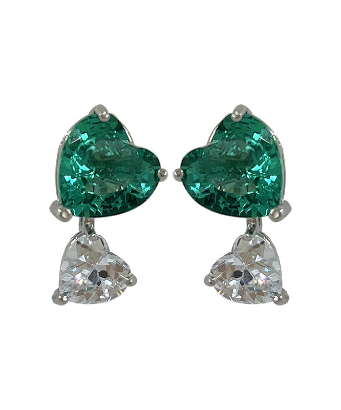 Brief Colorblock Copper Overgild Zircon Love Gem Stone Stud Earrings