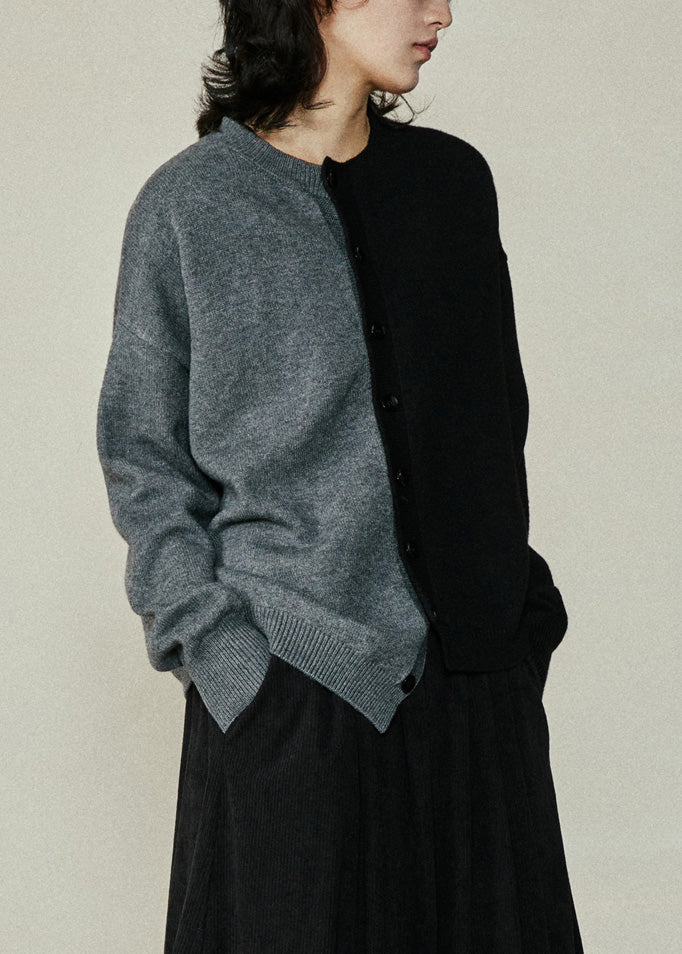 Brief Colorblock O-Neck Asymmetrical Cotton Knit Sweaters Fall