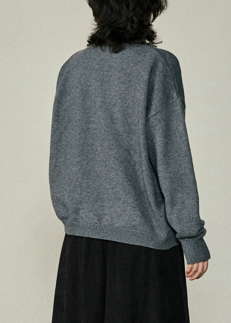 Brief Colorblock O-Neck Asymmetrical Cotton Knit Sweaters Fall