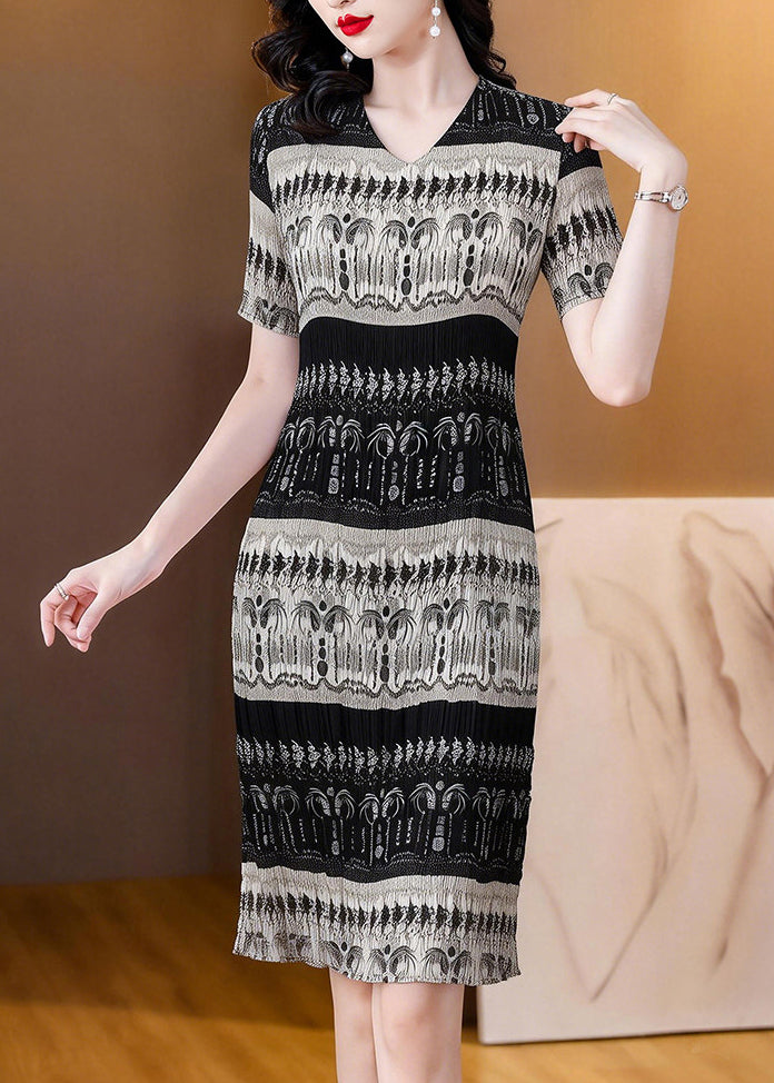 Brief Colorblock V Neck Wrinkled Maxi Dress Short Sleeve