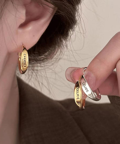 Brief Gold Copper Alloy Graphic Hoop Earrings