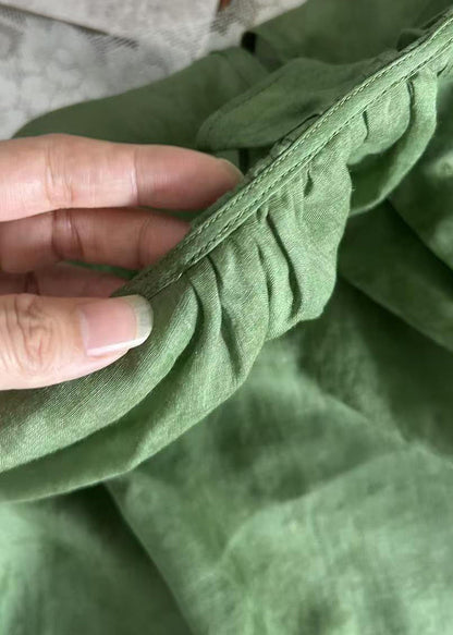 Brief Green O-Neck Ruffled Patchwork Top Summer
