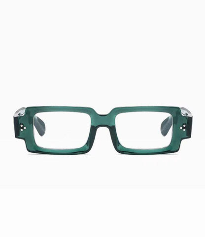 Brief Green Resin Square Rivet Sunglasses