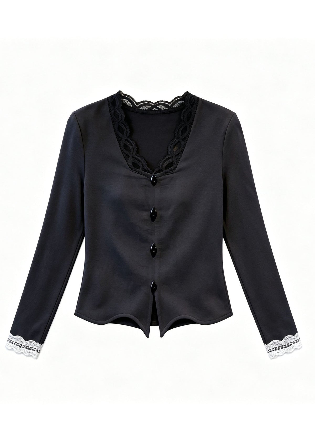 Brief Grey Button Shirt Lace Patchwork Fall