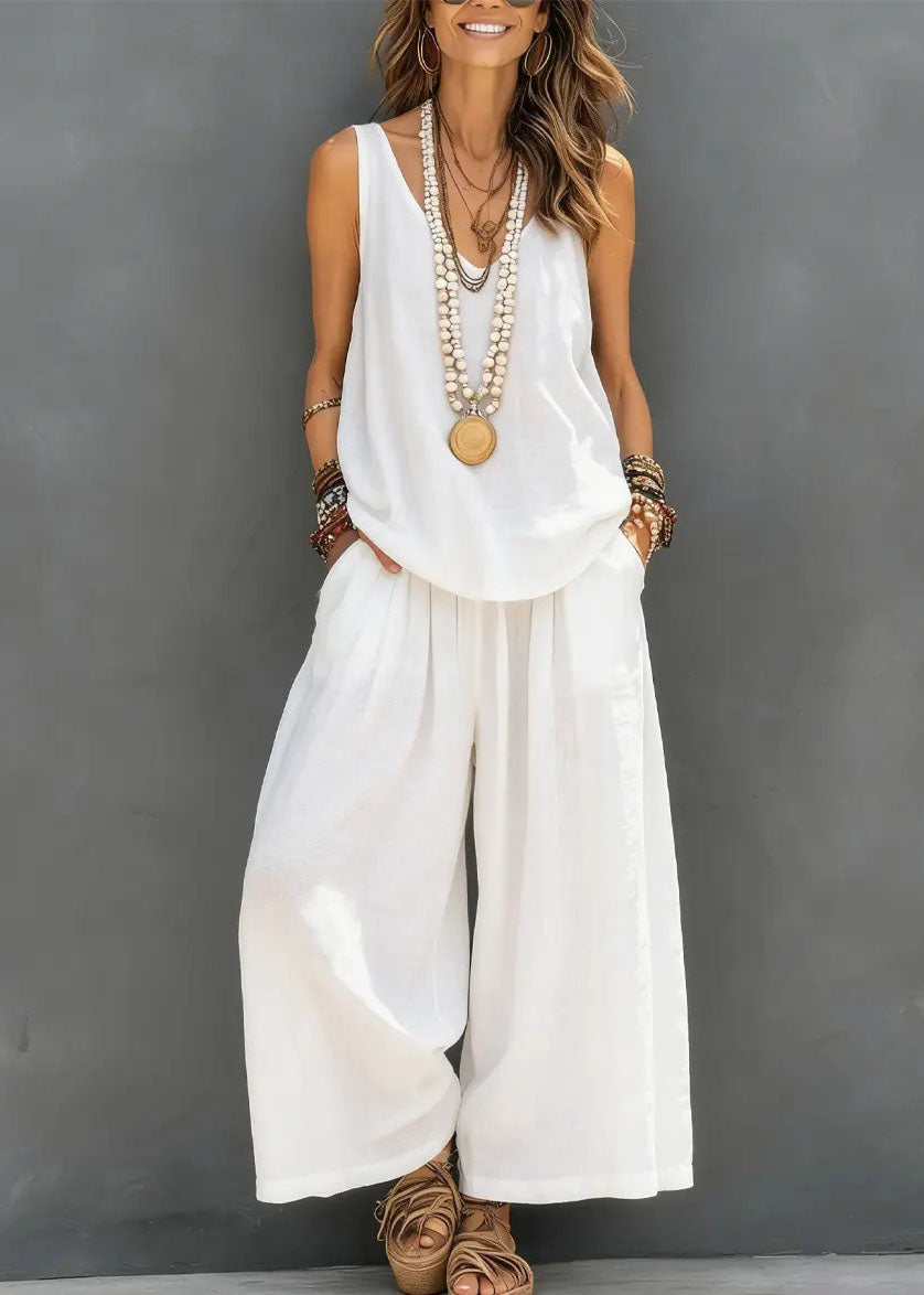 Brief Khaki Solid Vest And Crop Pants Two Pieces Set Sleeveless