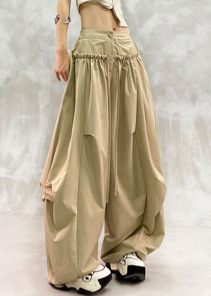Brief Khaki Wrinkled High Waist Wide Leg Pants Fall