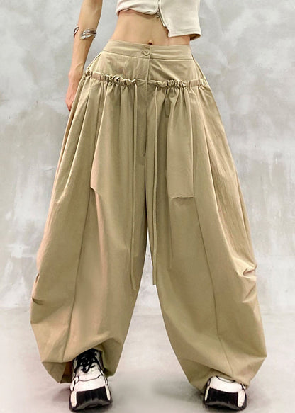 Brief Khaki Wrinkled High Waist Wide Leg Pants Fall