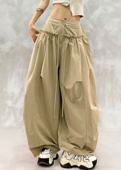 Brief Khaki Wrinkled High Waist Wide Leg Pants Fall
