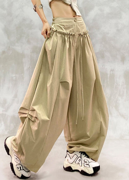 Brief Khaki Wrinkled High Waist Wide Leg Pants Fall
