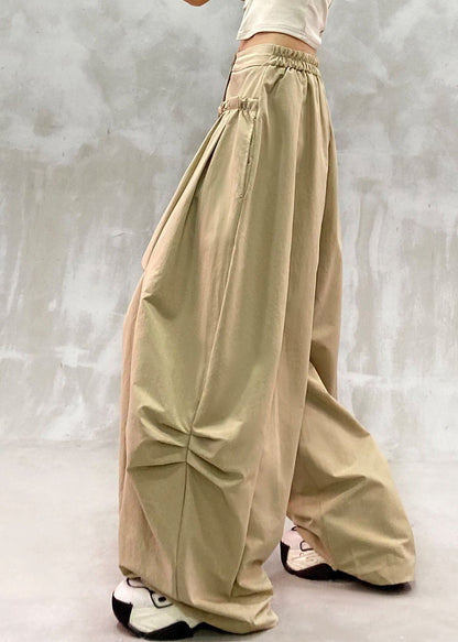 Brief Khaki Wrinkled High Waist Wide Leg Pants Fall