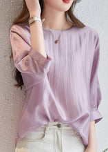 Load image into Gallery viewer, Brief Light Purple O-Neck Patchwork Shirts Fall