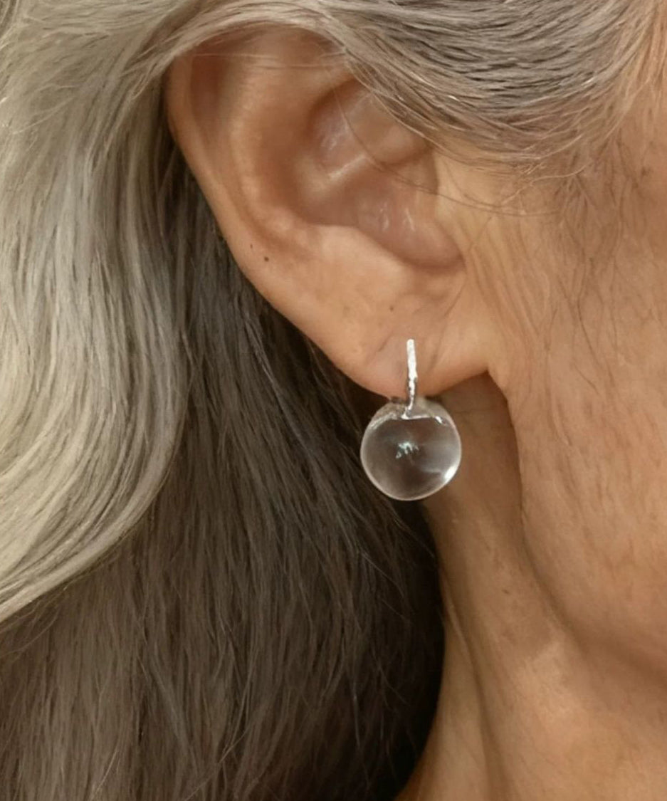 Brief Nude Stainless Steel Crystal Hoop Earrings