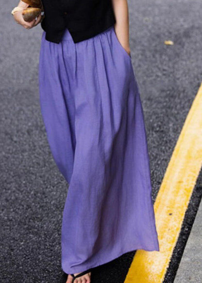 Brief Purple Patchwork Elastic Waist Maxi Skirts