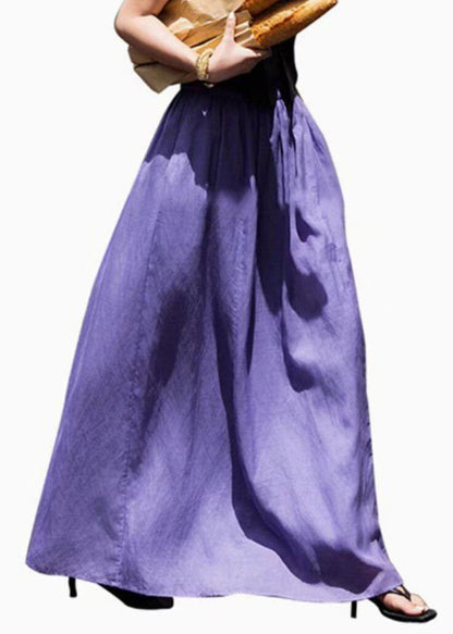 Brief Purple Patchwork Elastic Waist Maxi Skirts