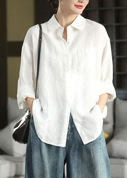 Brief Red Peter Pan Collar Patchwork Solid Shirts Long Sleeve