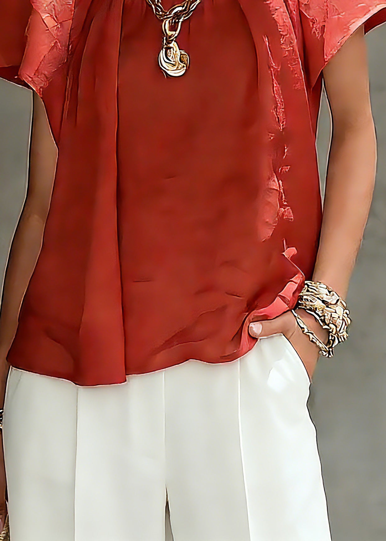 Brief Red Stand Collar Patchwork Shirt Summer