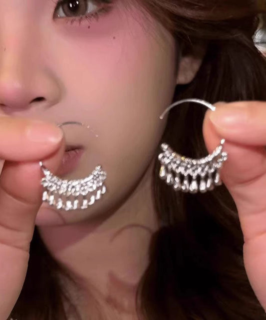 Brief Silk Copper Water Droplet Tassel Hoop Earrings