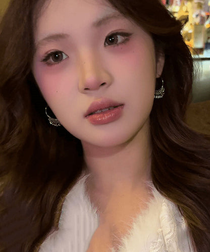 Brief Silk Copper Water Droplet Tassel Hoop Earrings