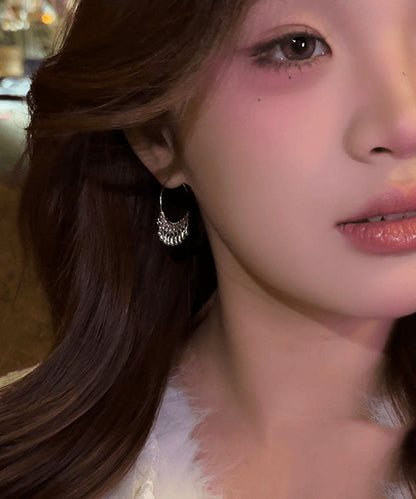 Brief Silk Copper Water Droplet Tassel Hoop Earrings