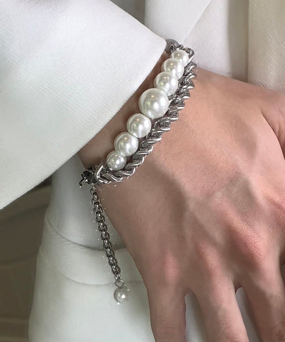Brief Stainless Steel Pearl Chain Charm Bracelet