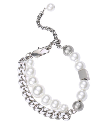 Brief Stainless Steel Pearl Chain Charm Bracelet