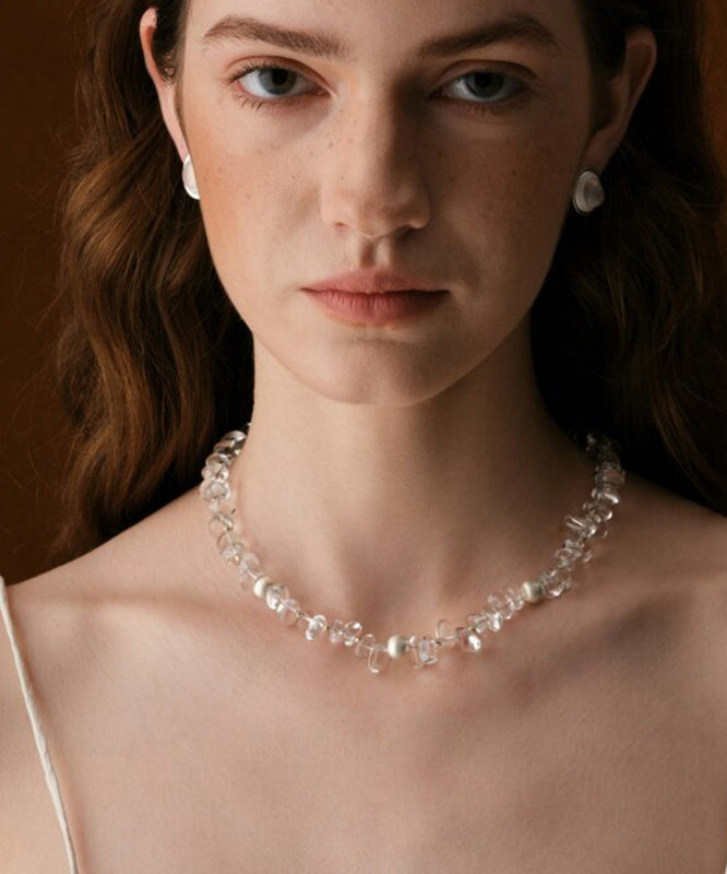 Brief Transparent Color Copper Overgild Crystal Beading Gratuated Bead Necklace