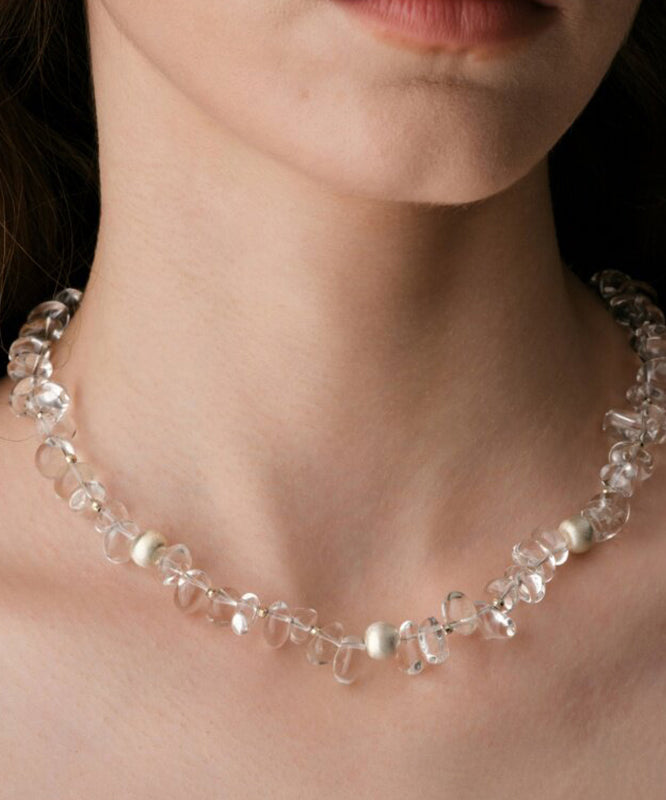 Brief Transparent Color Copper Overgild Crystal Beading Gratuated Bead Necklace