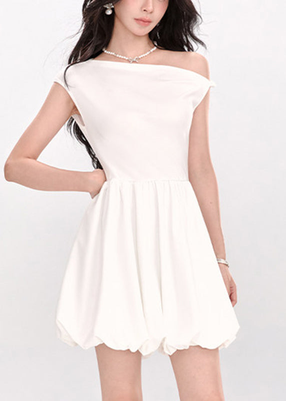 Brief White Asymmetrical Solid Mid Dress Sleeveless