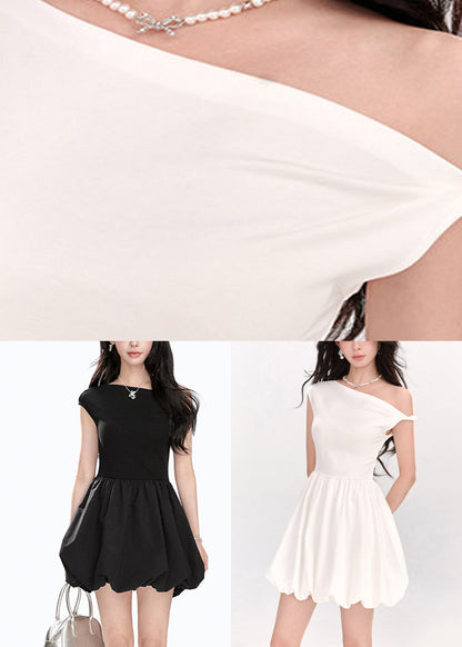Brief White Asymmetrical Solid Mid Dress Sleeveless