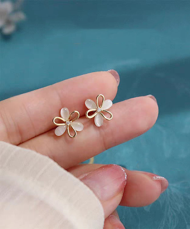 Brief White Copper Alloy Hollow Out Floral Stud Earrings