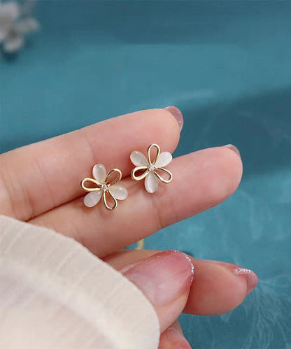 Brief White Copper Alloy Hollow Out Floral Stud Earrings