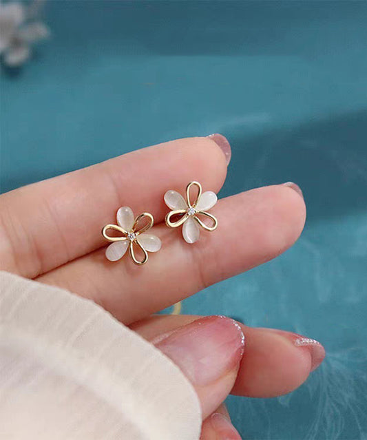 Brief White Copper Alloy Hollow Out Floral Stud Earrings