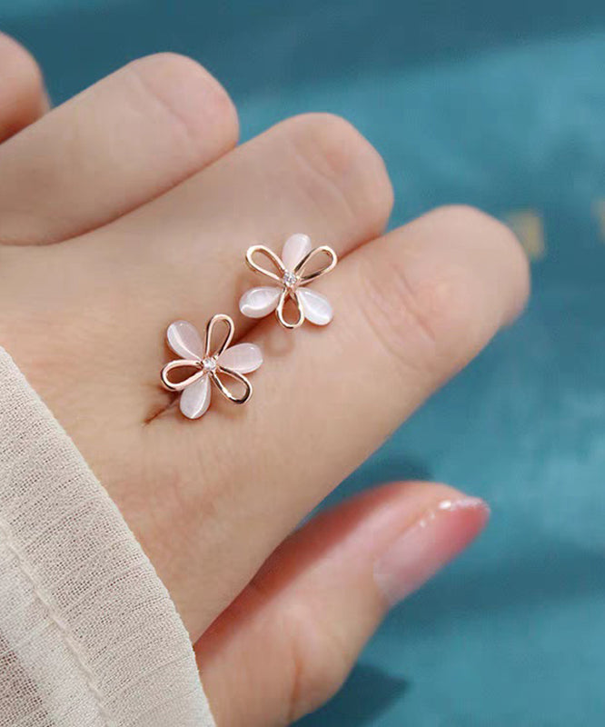 Brief White Copper Alloy Hollow Out Floral Stud Earrings