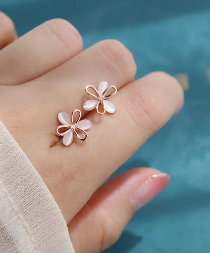 Brief White Copper Alloy Hollow Out Floral Stud Earrings