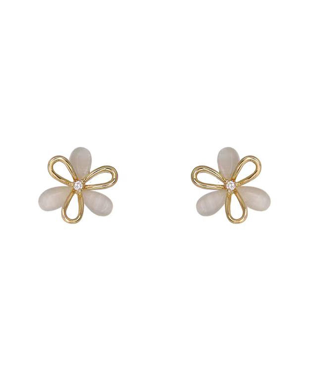 Brief White Copper Alloy Hollow Out Floral Stud Earrings