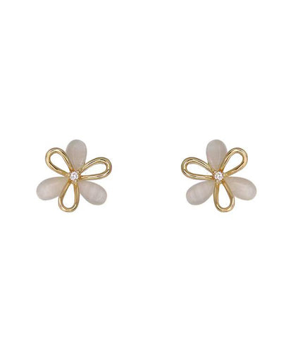 Brief White Copper Alloy Hollow Out Floral Stud Earrings