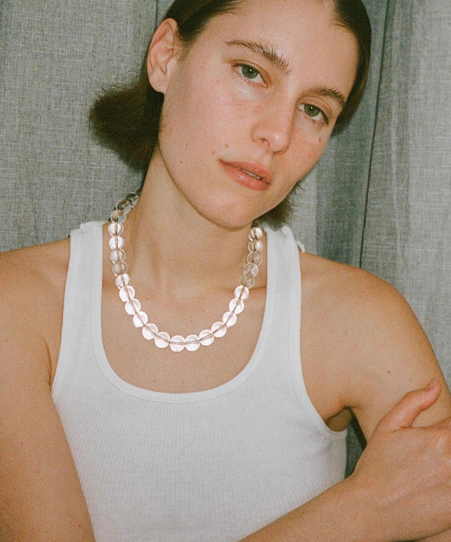 Brief White Copper Overgild Crystal Beading Lariat Necklace