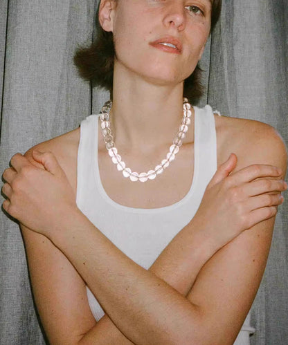 Brief White Copper Overgild Crystal Beading Lariat Necklace
