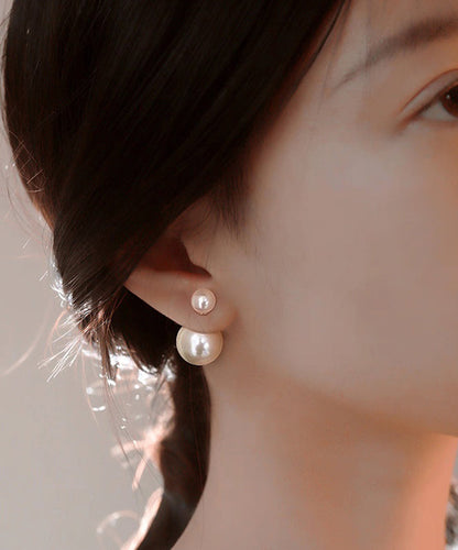 Brief White Sterling Silver Overgild Pearl Stud Earrings