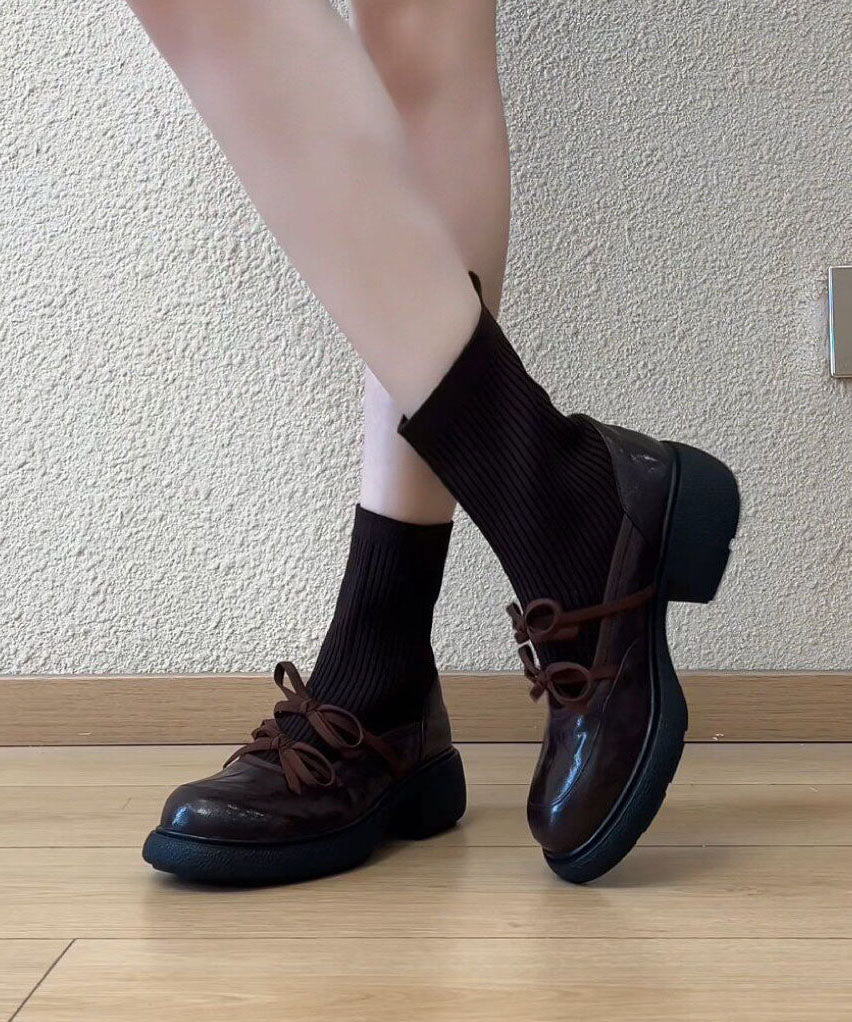 Brown Ankle Boots Faux Leather Stylish Splicing Boots