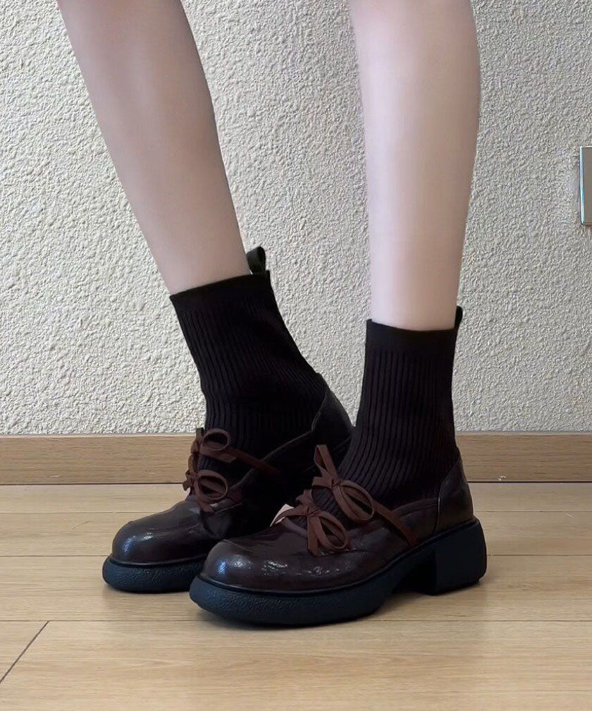 Brown Ankle Boots Faux Leather Stylish Splicing Boots