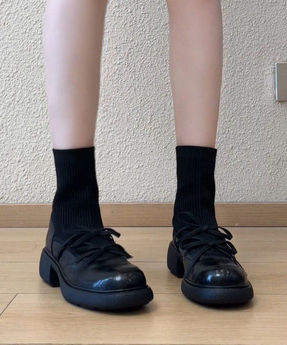 Brown Ankle Boots Faux Leather Stylish Splicing Boots